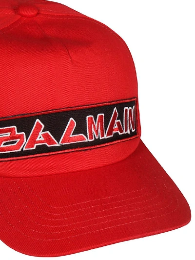 Shop Balmain Embroidered Logo Cap In Red
