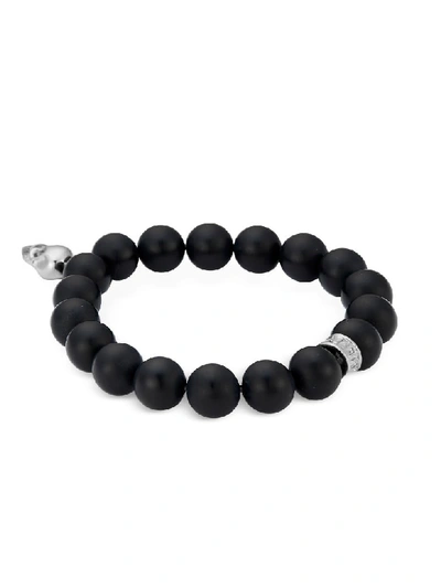 Shop Northskull Matte Black Onyx/silver Skull Bracelet With Black Crystal