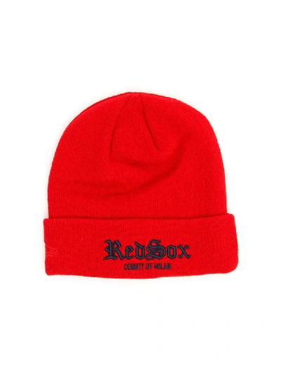 Shop Marcelo Burlon County Of Milan Red Sox Beanie In Red Blue (red)