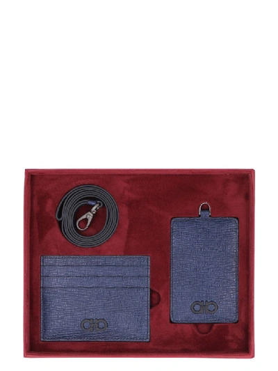 Shop Ferragamo Set Of Two Leather Card Holders In Blue