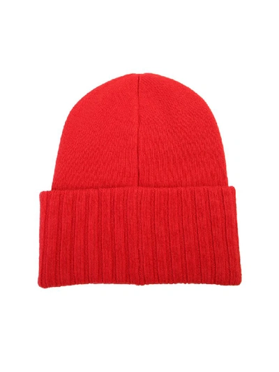 Shop Moncler Patched Beanie In Red