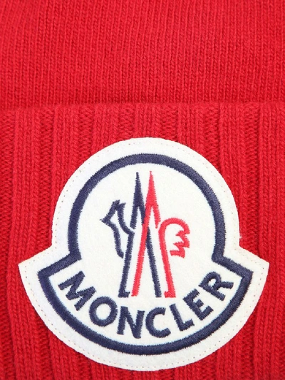 Shop Moncler Patched Beanie In Red
