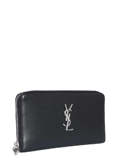 Shop Saint Laurent Large Zip Around Monogram Wallet In Nero