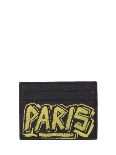 Shop Balenciaga Black Ville Card Holder In Nero/giallo