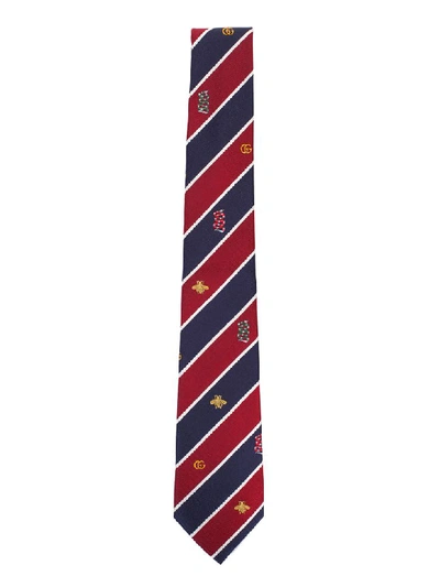 Shop Gucci Red And Blue Striped Silk Tie In Rosso