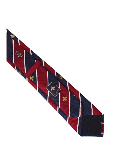 Shop Gucci Red And Blue Striped Silk Tie In Rosso