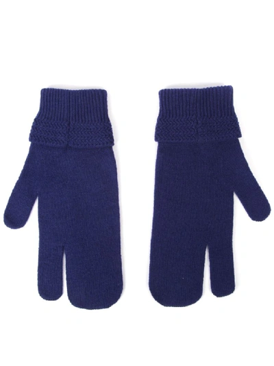 Shop Maison Margiela Blue Cashmere Blended Wool Gloves