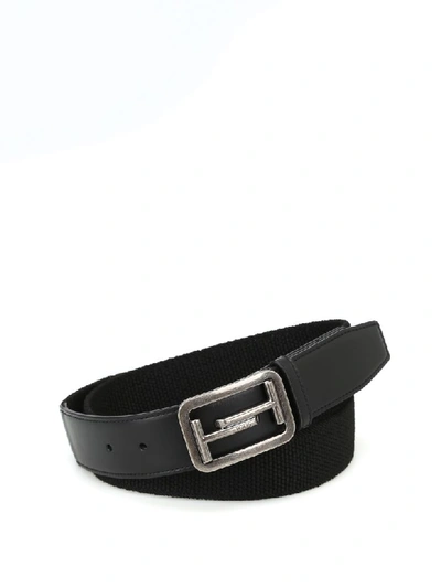Shop Tod's Leather And Elasticated Fabric Belt In Black