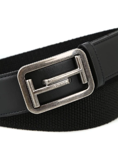 Shop Tod's Leather And Elasticated Fabric Belt In Black