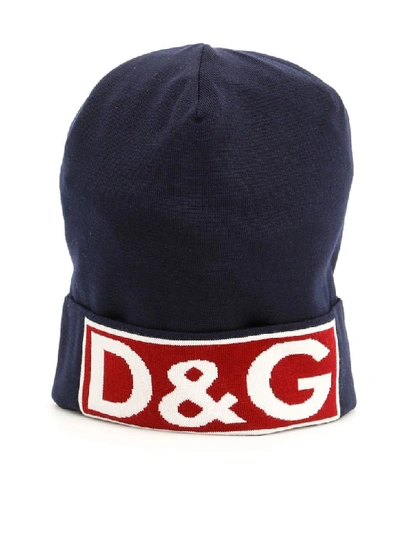 Shop Dolce & Gabbana Logo Beanie In Variante Abbinata 2 (blue)