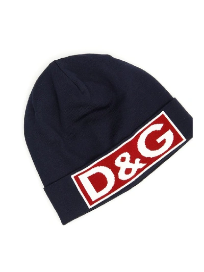 Shop Dolce & Gabbana Logo Beanie In Variante Abbinata 2 (blue)