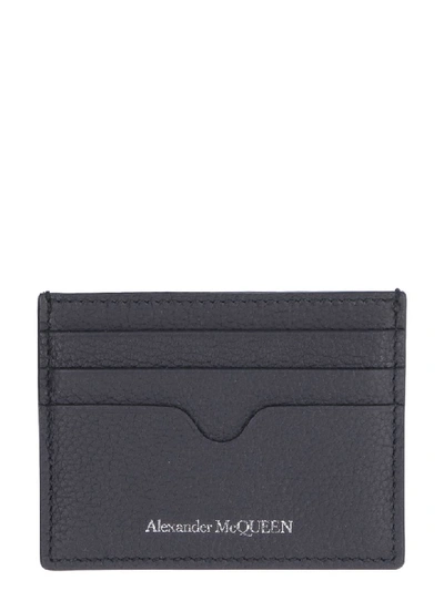 Shop Alexander Mcqueen Pebbled Leather Card Holder In Black