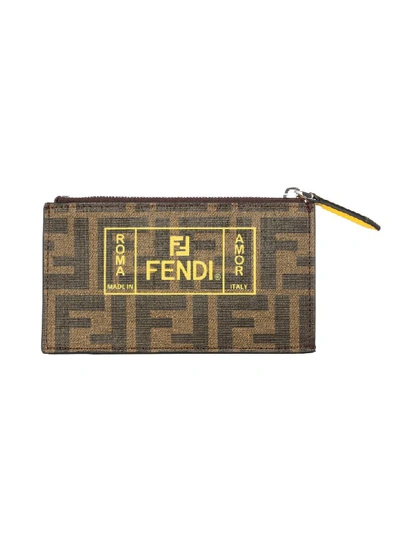 Shop Fendi Logo Card Holder In Hw Tobacco Lemon