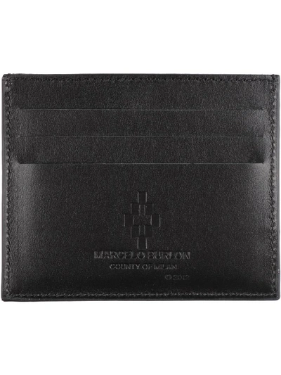 Shop Marcelo Burlon County Of Milan Printed Leather Card Holder In Black