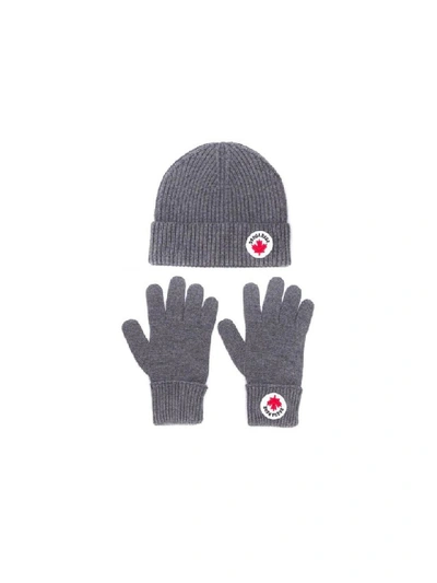 Shop Dsquared2 Grey Mélange Hat+gloves Knit Set In Grigio (grey)