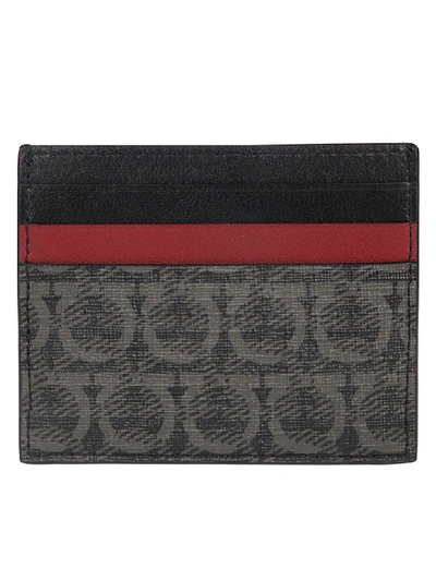 Shop Ferragamo Leather Card Holder In Black/grey