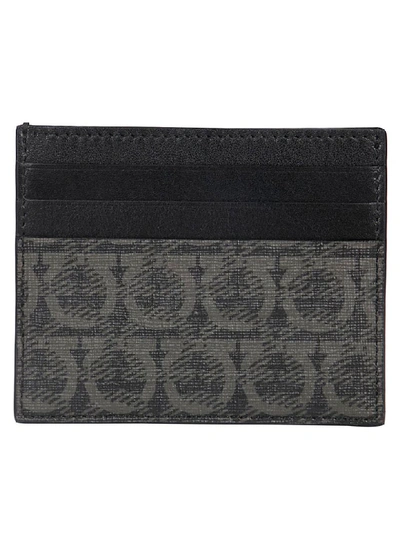 Shop Ferragamo Leather Card Holder In Black/grey