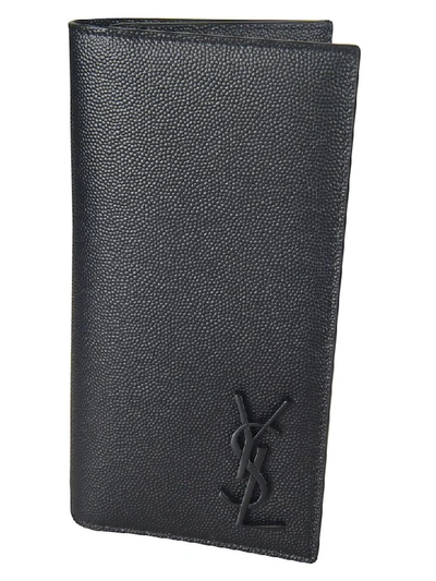 Shop Saint Laurent Logo Plaque Long Wallet In Black