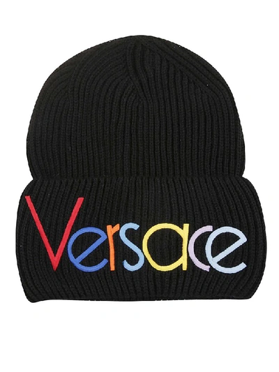 Shop Versace Logo Beanie In Nero