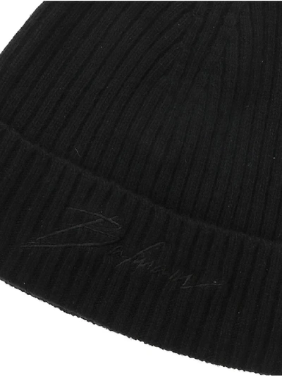 Shop Balmain Logo Emrboidered Beanie In Nero