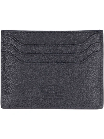 Shop Tod's Pebbled Leather Card Holder In Black