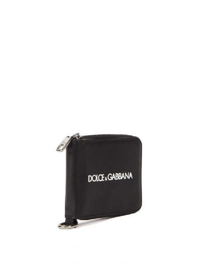 Shop Dolce & Gabbana Black Leather Wallet With Metal Chain & Logo
