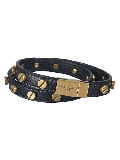 Shop Saint Laurent Stud Detail Bracelet In Black/gold