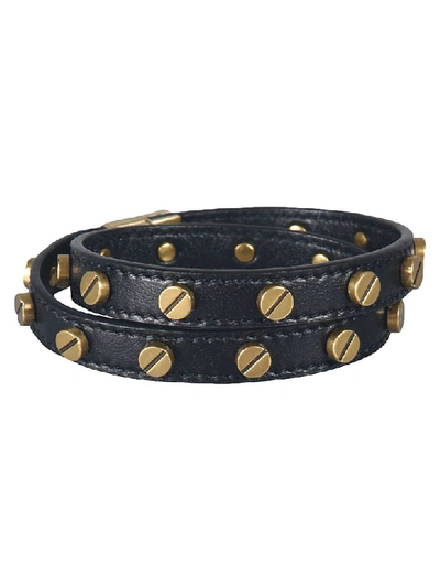 Shop Saint Laurent Stud Detail Bracelet In Black/gold