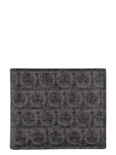 Shop Ferragamo Gancini Leather Flap-over Wallet In Grey