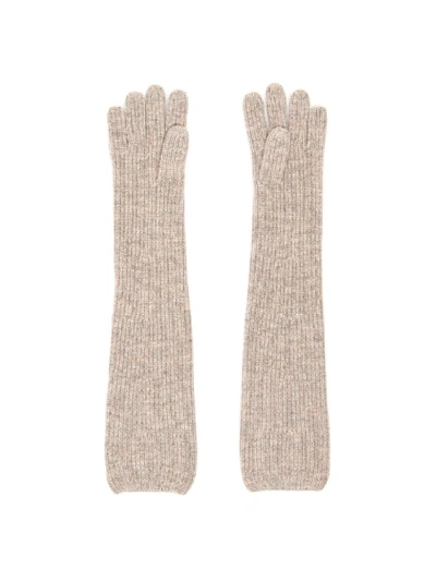 Shop Ganni Long Knit Gloves In Irish Cream (beige)