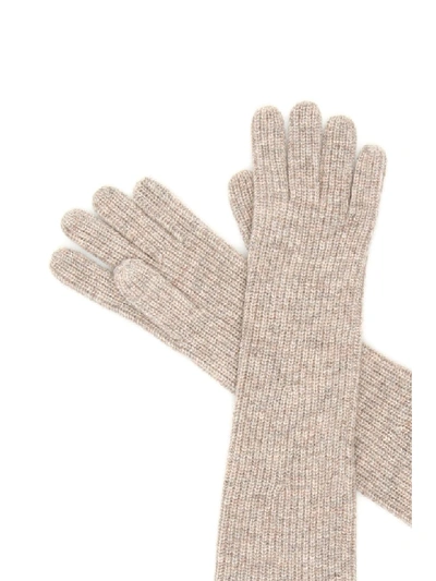 Shop Ganni Long Knit Gloves In Irish Cream (beige)