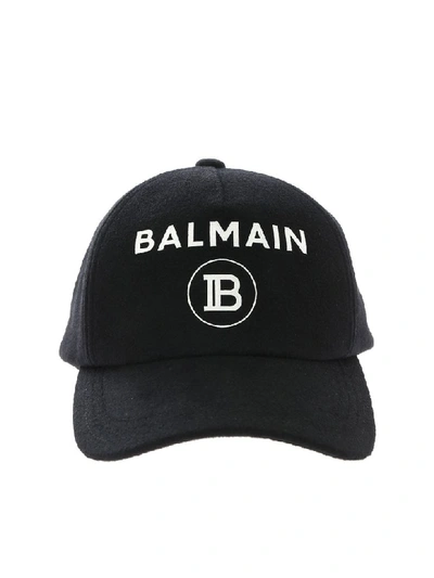 Shop Balmain Black Cap With Logo Detail In Nero