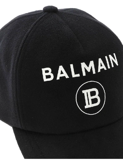 Shop Balmain Black Cap With Logo Detail In Nero