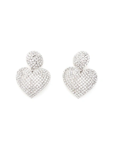 Shop Alessandra Rich Earrings With Heart Pendant In Crystal (silver)