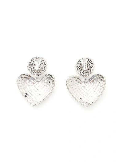 Shop Alessandra Rich Earrings With Heart Pendant In Crystal (silver)