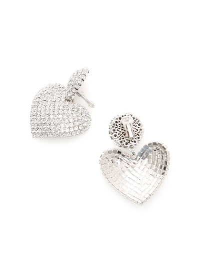 Shop Alessandra Rich Earrings With Heart Pendant In Crystal (silver)