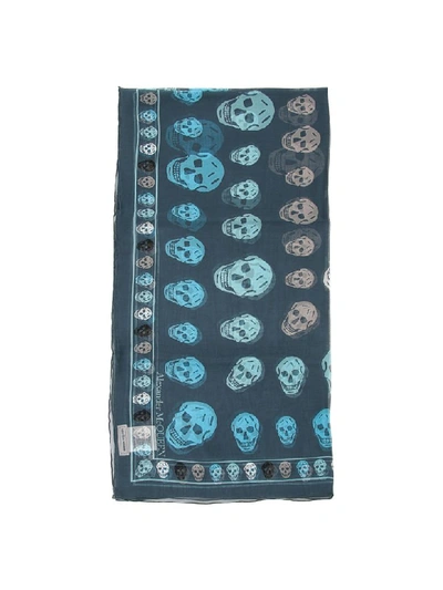 Shop Alexander Mcqueen Silk Skull Scarf In Sapphire Sky Blue (blue)