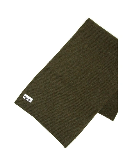 Shop Ganni Knit Scarf In Kalamata (khaki)