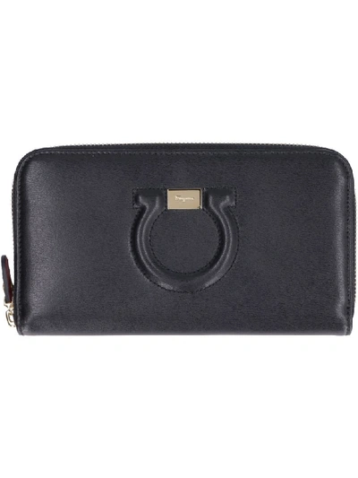 Shop Ferragamo Leather Zip Around Wallet In Black