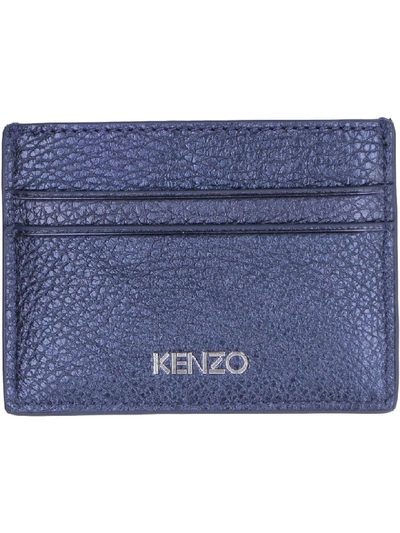Shop Kenzo Kontact Eye Metallic Leather Cardholder In Blue