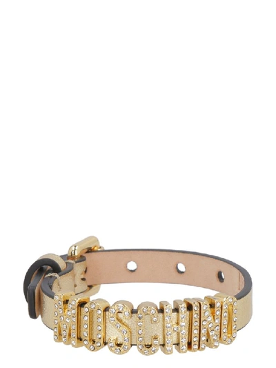 Shop Moschino Leather Bracelet With Gold-tone Writing