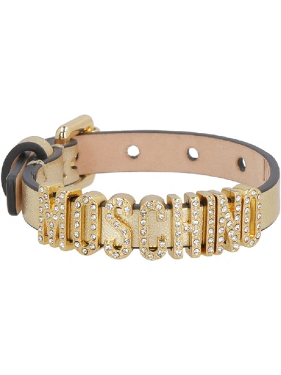 Shop Moschino Leather Bracelet With Gold-tone Writing