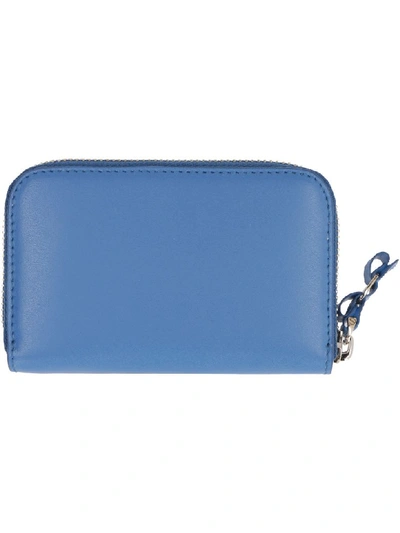 Shop Ferragamo Leather Card Holder With Vara Bow In Blue