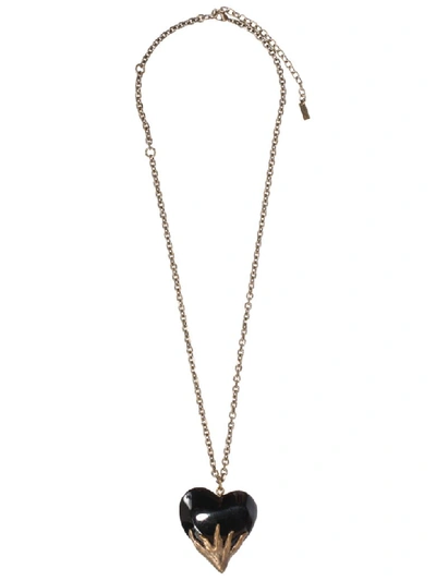 Shop Saint Laurent Coeu Feuil Met Necklace In Black