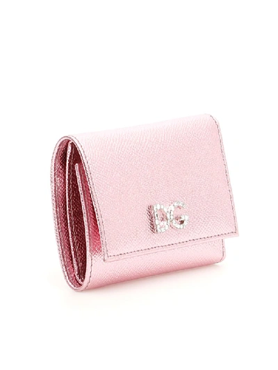 Shop Dolce & Gabbana Crystal Dg Wallet In Rosa Laminato (pink)