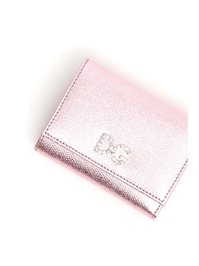 Shop Dolce & Gabbana Crystal Dg Wallet In Rosa Laminato (pink)
