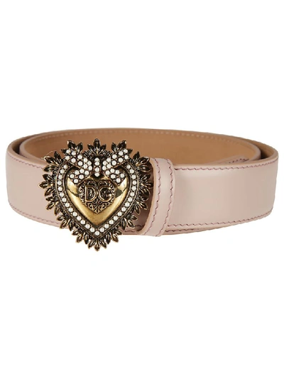 Shop Dolce & Gabbana Heart Devotion Leather Belt In Cipria