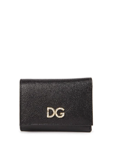 Shop Dolce & Gabbana Black Leather Wallet With Logo In Diamonds