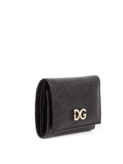 Shop Dolce & Gabbana Black Leather Wallet With Logo In Diamonds
