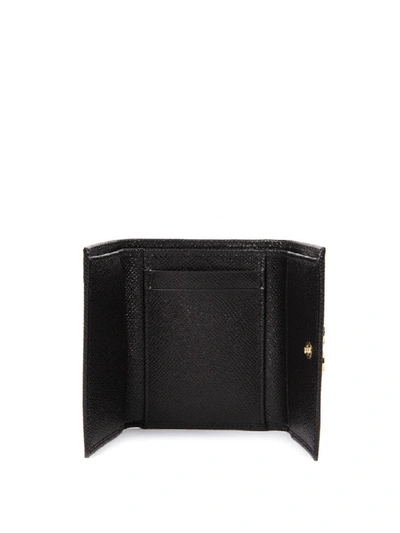 Shop Dolce & Gabbana Black Leather Wallet With Logo In Diamonds